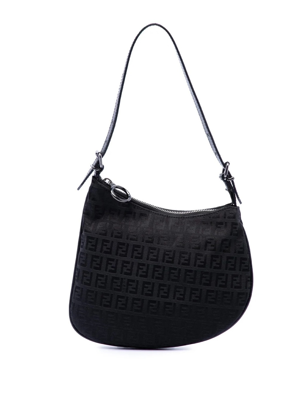 Fendi Black Zucchino Oyster Logo Shoulder Bag